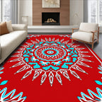 Vibrant Red Turquoise Medallion Floral Rug