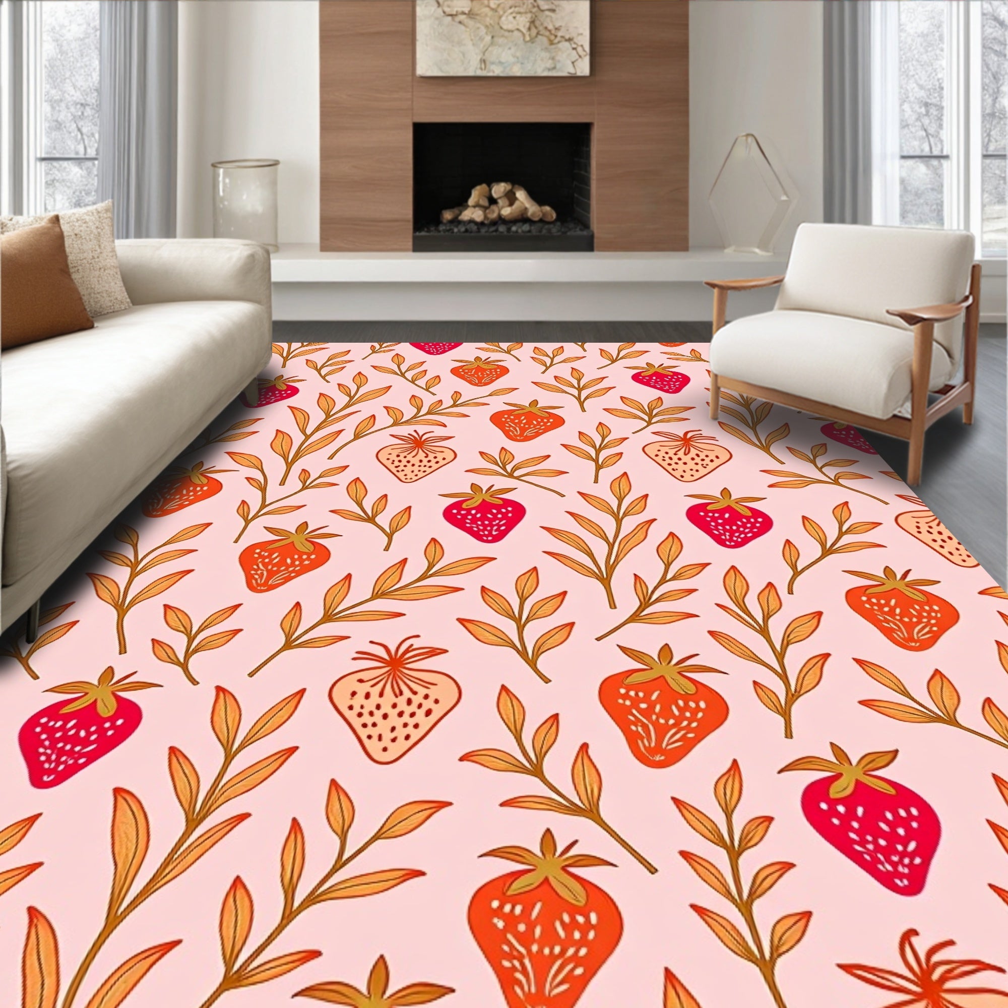 Red Strawberry Branch Repeating Pattern Rug