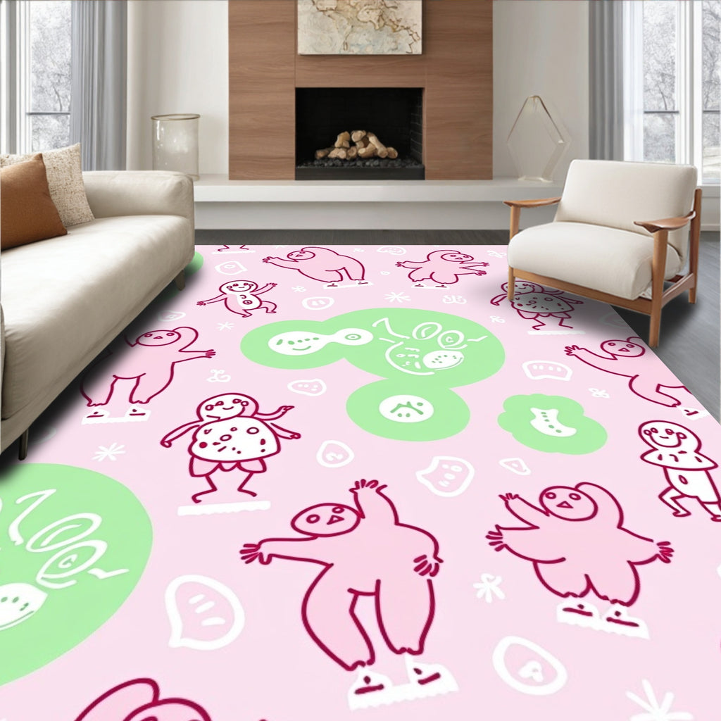 Pink And Green Whimsical Characters Rug