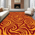 Crimson Gold Swirling Abstraction Rug