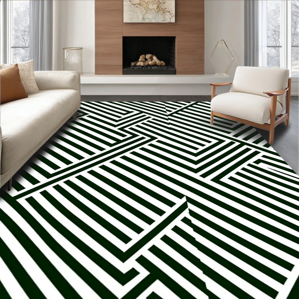 Modern Black and White Geometric Lines Rug
