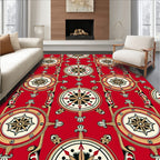 Crimson Red Nautical Compass Medallion Rug