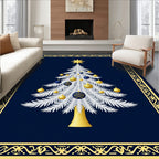 Festive White Christmas Tree Gold Ornaments Rug