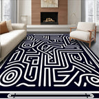 Navy White Labyrinth Lines Rug