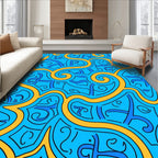 Bright Blue Yellow Abstract Swirl Rug
