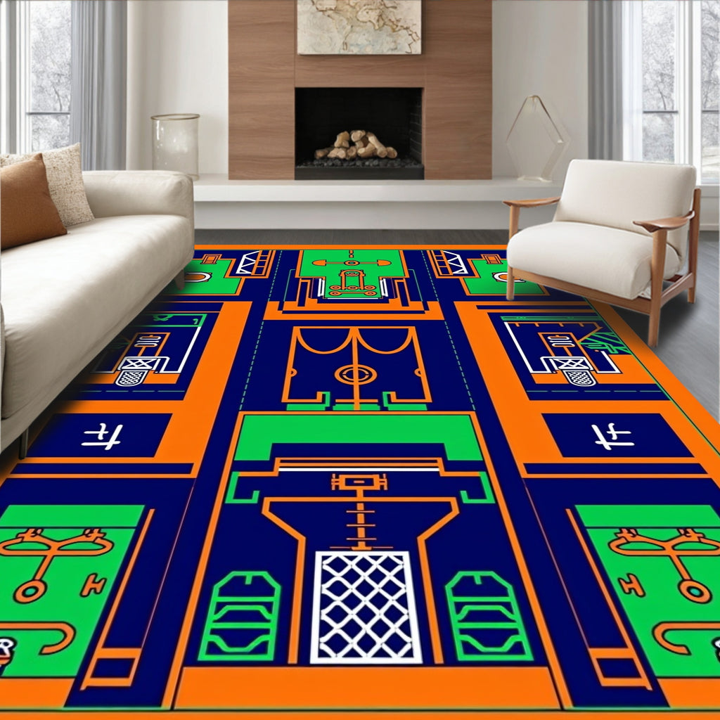 Industrial Blue Orange Green Geometric Collage Rug