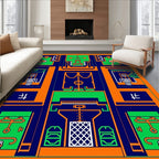 Industrial Blue Orange Green Geometric Collage Rug