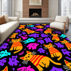 Orange Striped Cats Purple Blob Collage Rug