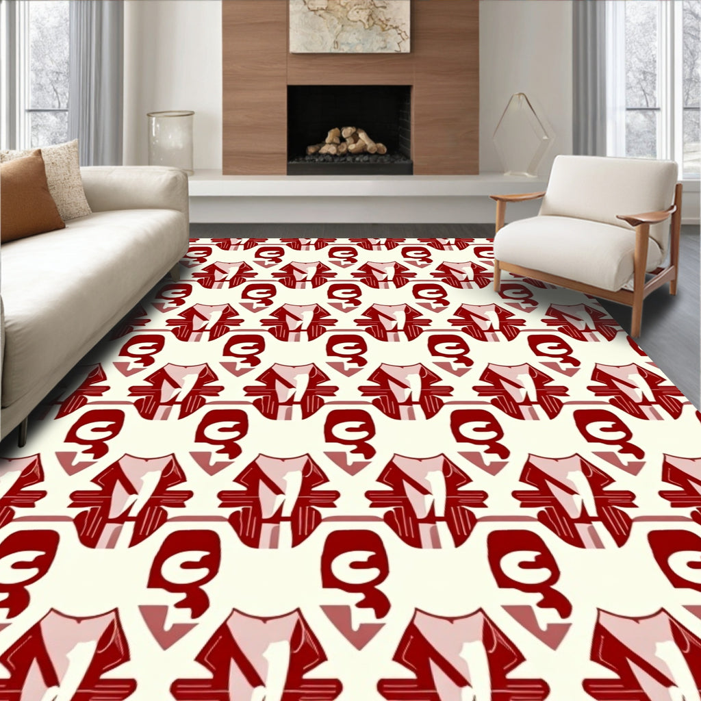 Crimson Iconography Repeating Square Rug