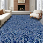 Dark Blue Swirling Line Art Rug