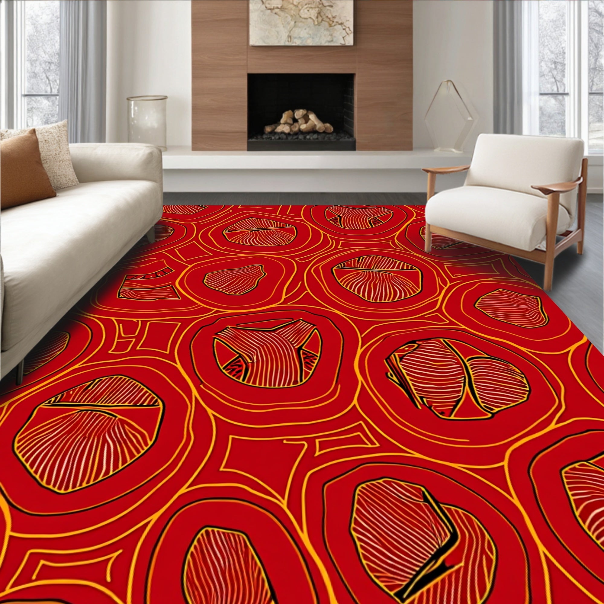 Crimson And Gold Organic Circles Rug