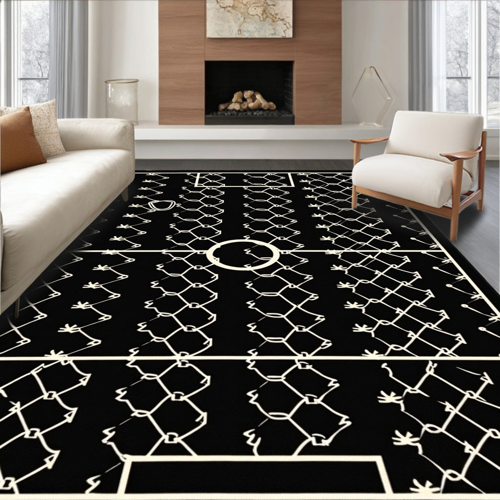 Black White Chain Link Court Rug