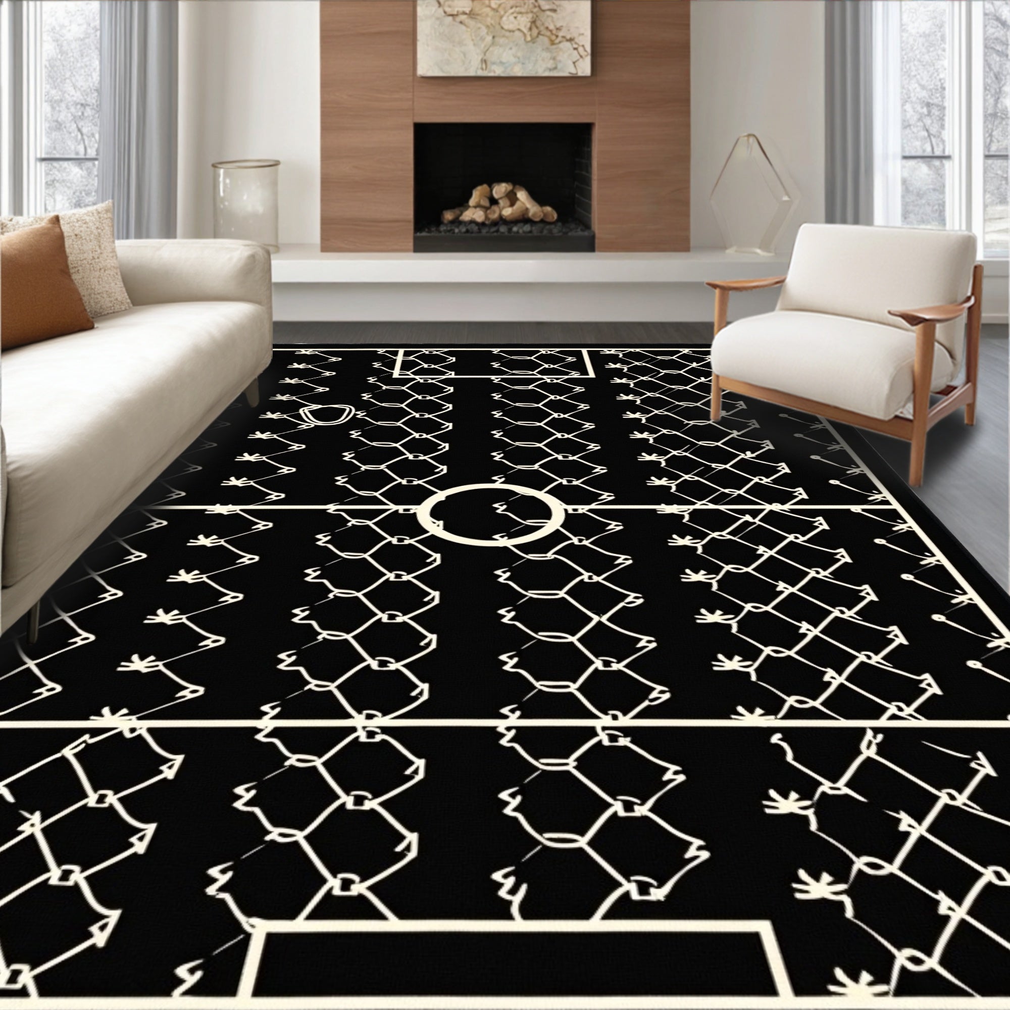 Black White Chain Link Court Rug