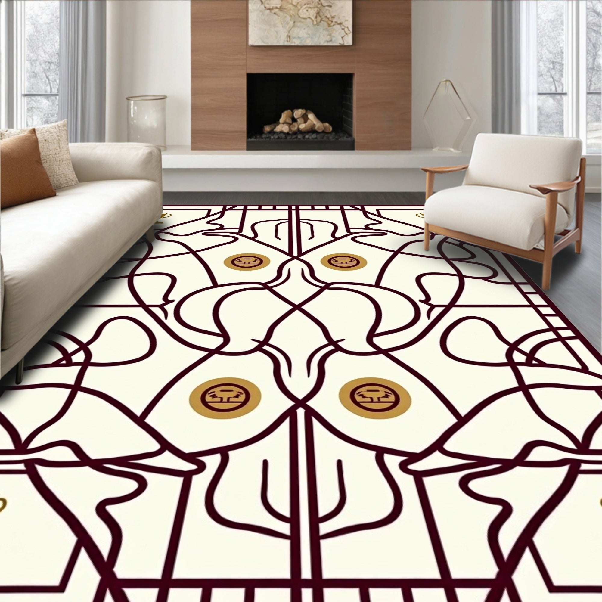 Whimsical Tawny Trophy Art Nouveau Rug