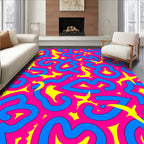 Vibrant Pink Blue Yellow Swirls Rug