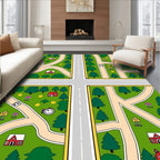 Whimsical Town Map Evergreen Trees Rug