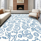 Whimsical Blue Snail Swirl Line Art Rug
