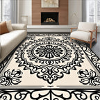 Cream Black Intricate Floral Medallion Rug