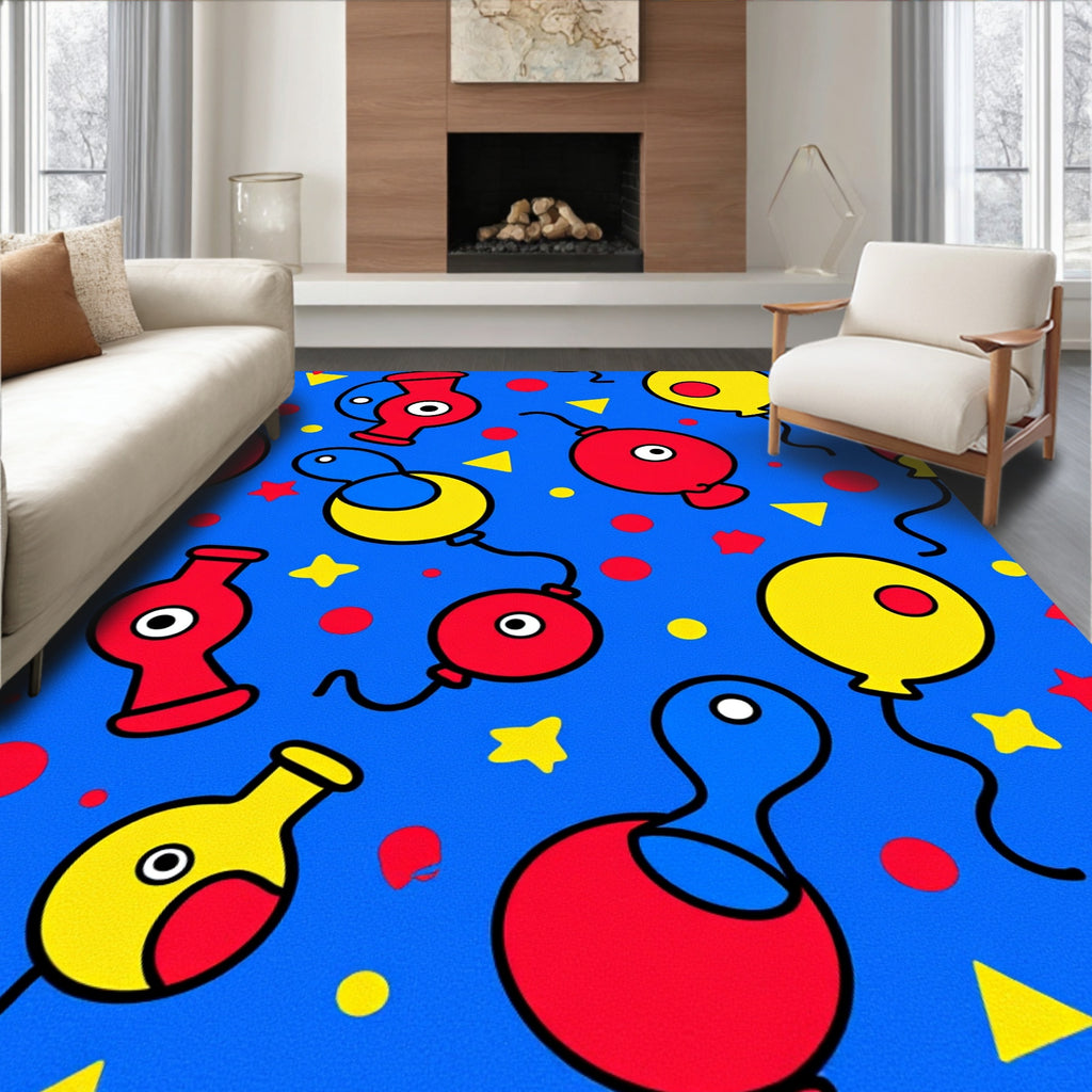Happy Red Blue Yellow Balloon Party Rug