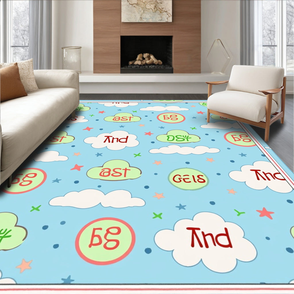Whimsical Cloudy Sky Alphabet Medley Rug