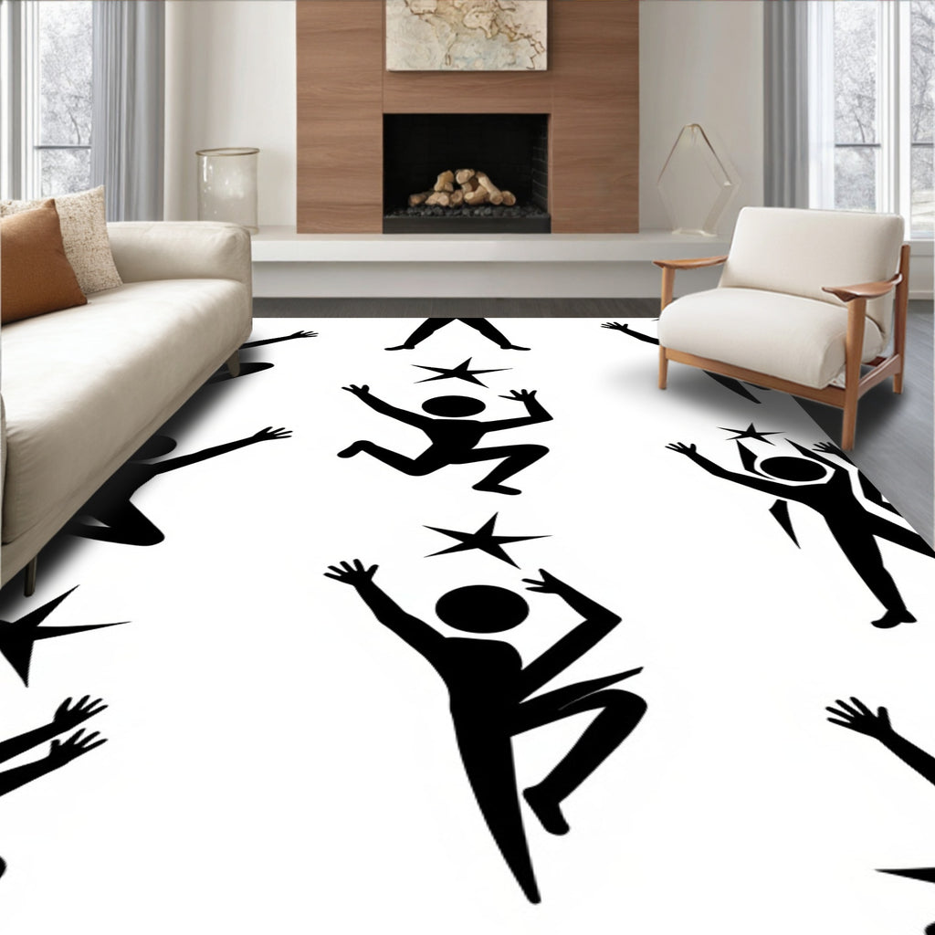 Dynamic Black Figures Reaching For Stars Rug