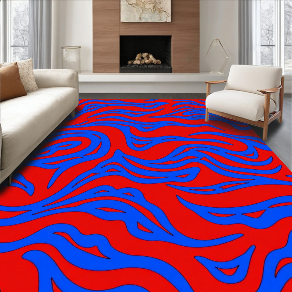 Bold Red Blue Organic Swirl Rug
