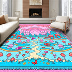 Whimsical Pink Red Mushroom Garden Rug