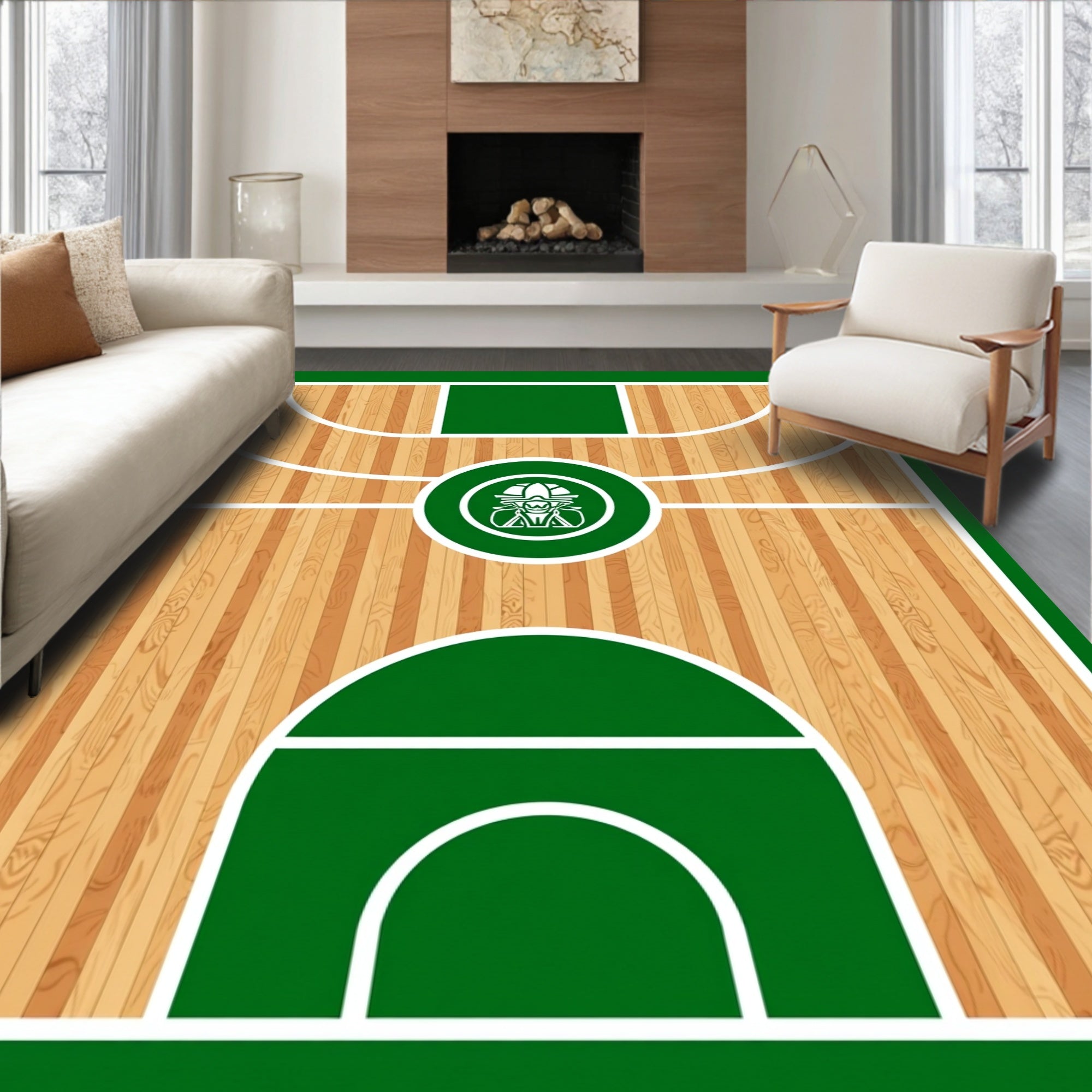 Wooden Court Green Emblem Rug