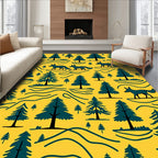 Woodland Forest Foxes Yellow Rug