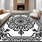 Black Floral Medallion Square Frame Rug