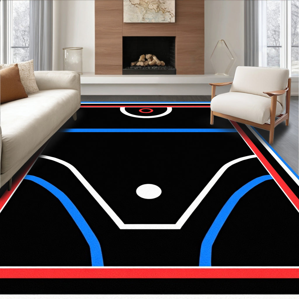 Bold Geometric Black Red Blue White Rug