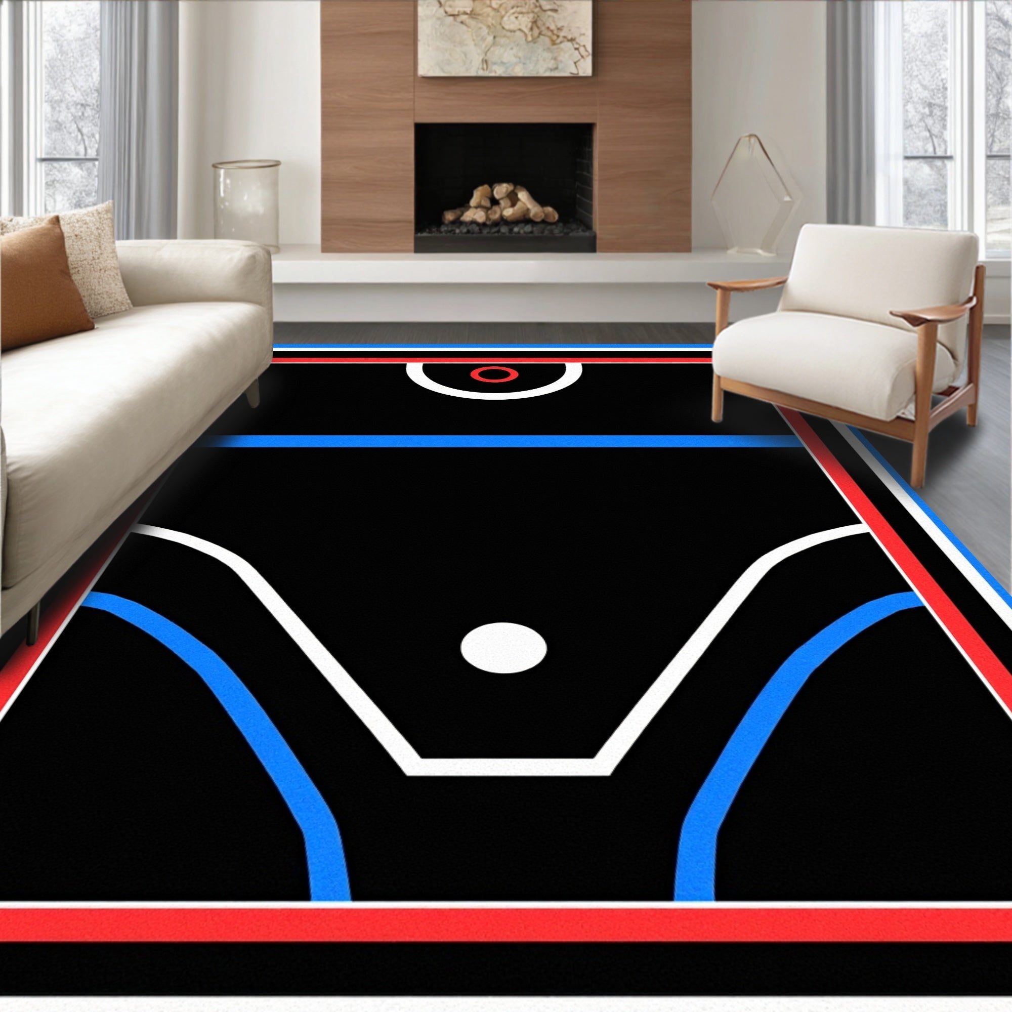Bold Geometric Black Red Blue White Rug