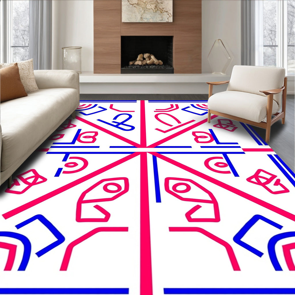 Bold Red Blue Geometric Abstract Rug