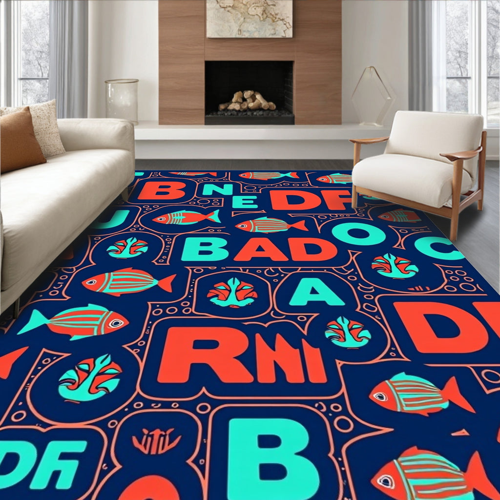 Coral Fish Alphabet Collage Rug