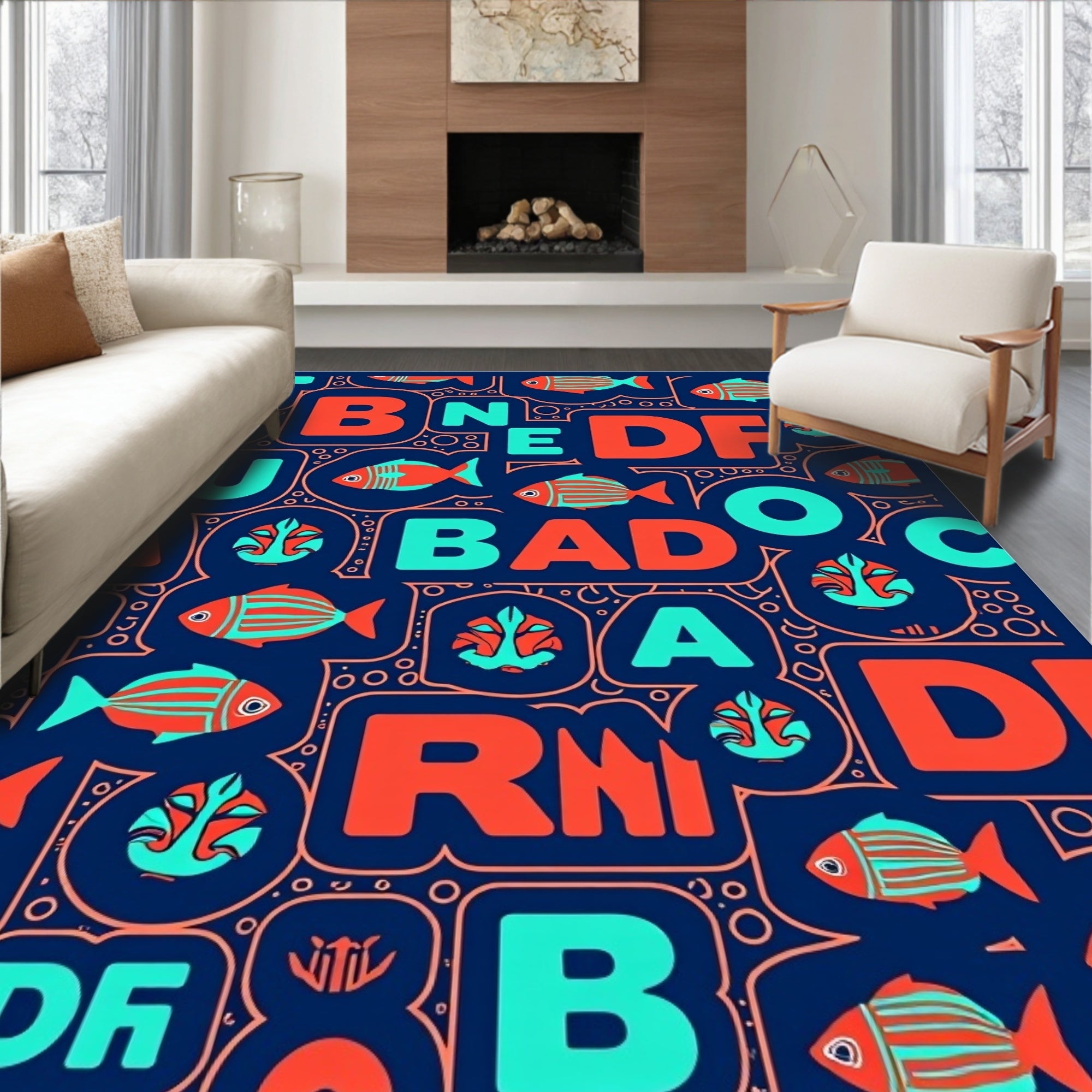Coral Fish Alphabet Collage Rug