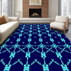 Cyan Lattice Floral Scroll Rug