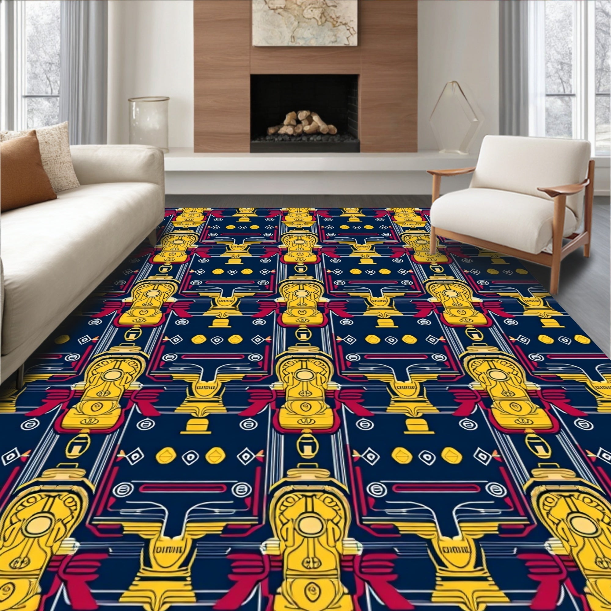 Bold Yellow Fire Hydrant Navy Rug