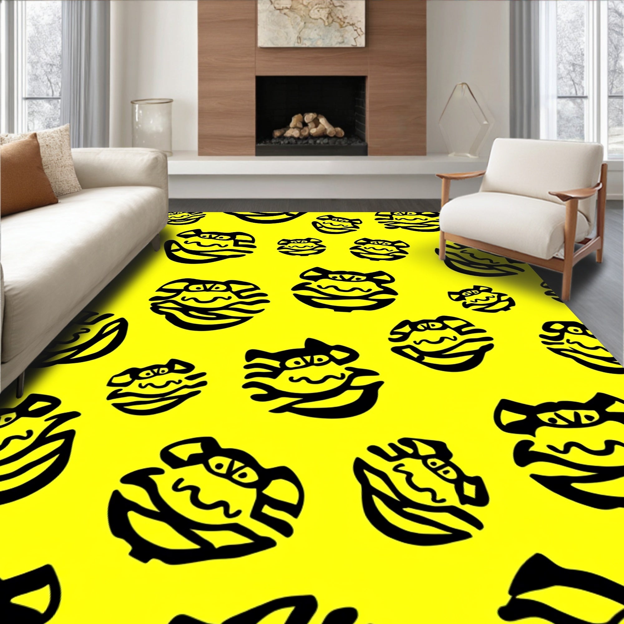 Bright Yellow Tribal Face Rug