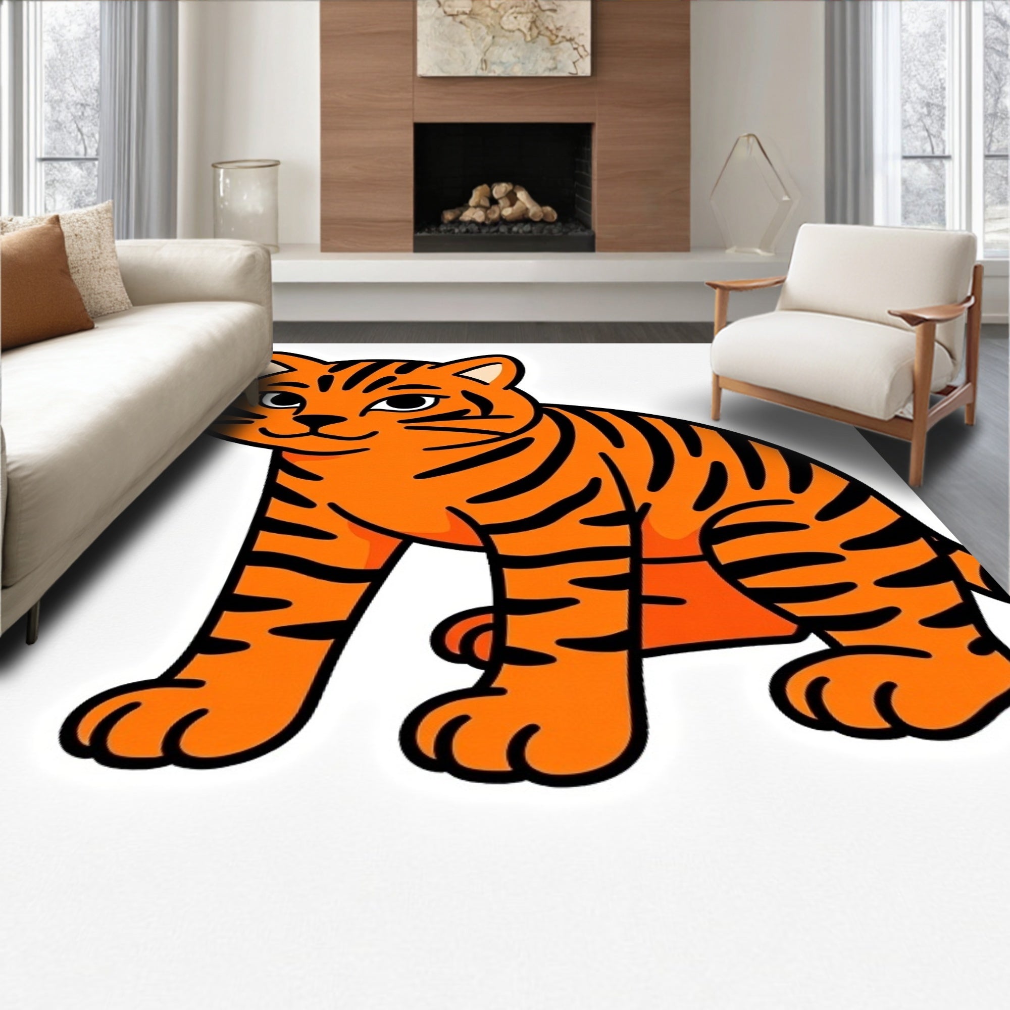 Playful Orange Striped Tiger Rug