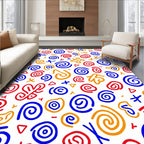 Playful Red Blue Orange Swirls Rug