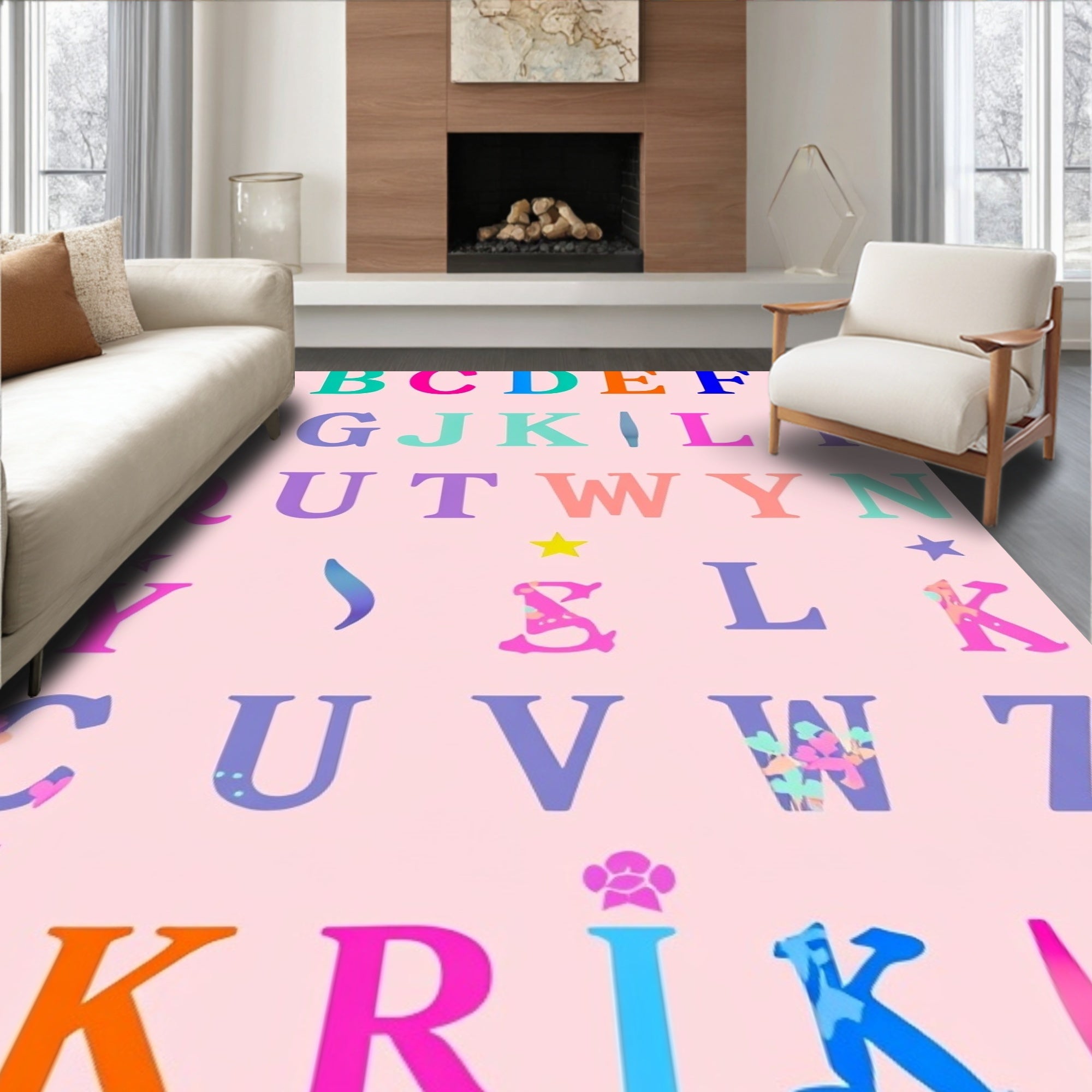 Whimsical Alphabet Garden Letters Rug