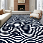 Ink Black White Flowing Waves Rug