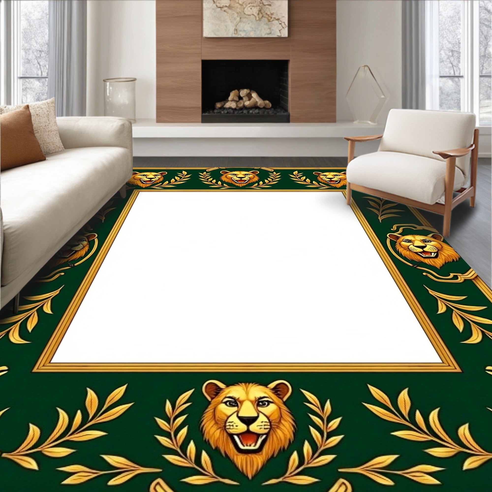 Regal Emerald Lion Laurel Border Rug