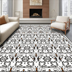 Black White Orange Floral Medallion Rug
