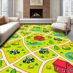Whimsical Farm Landscape Tractors and Houses Rug