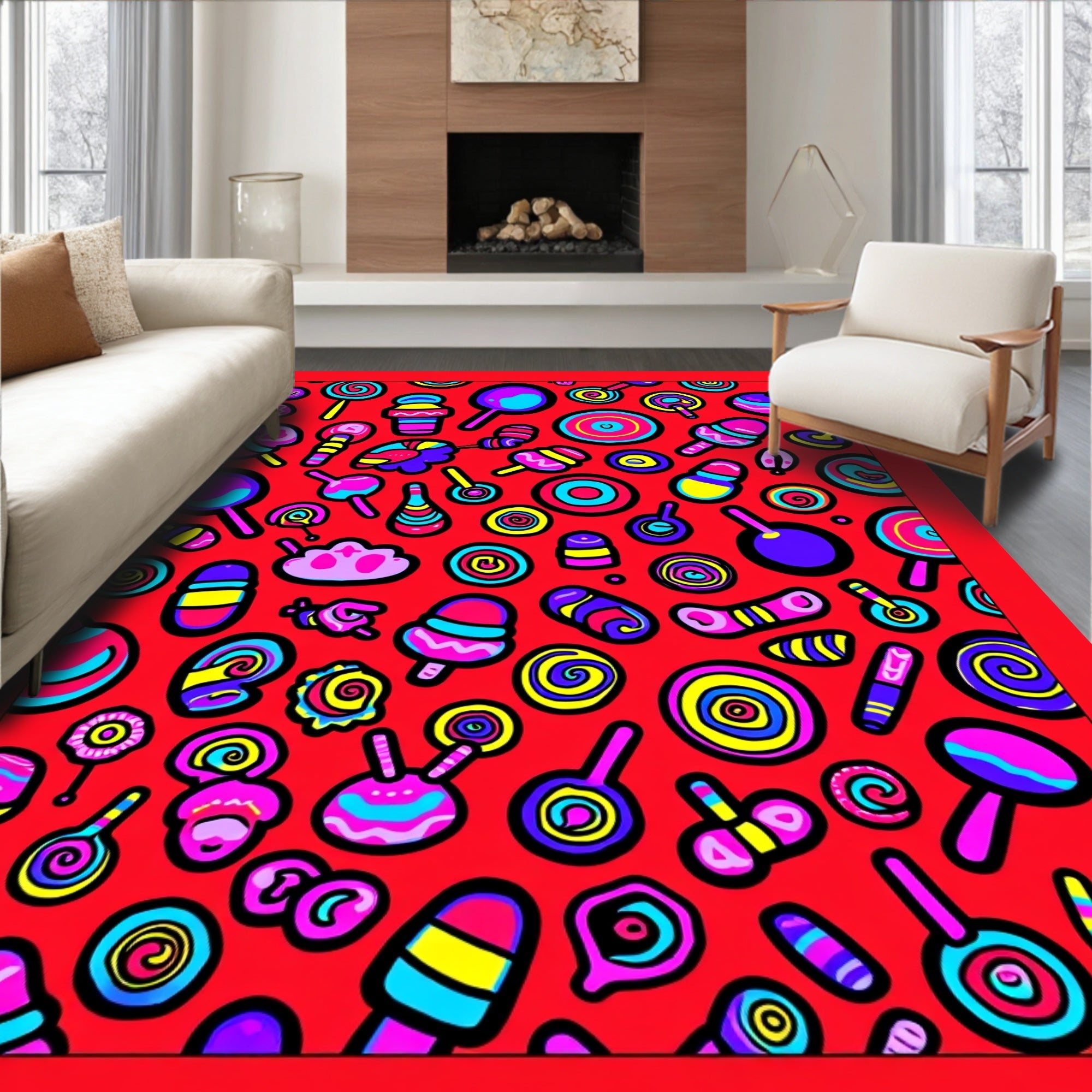 Vibrant Candy Pop Red Swirls Rug