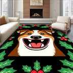 Happy Holiday Dog With Holly Border Rug