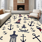 Nautical Lighthouses Anchors Cream Rug