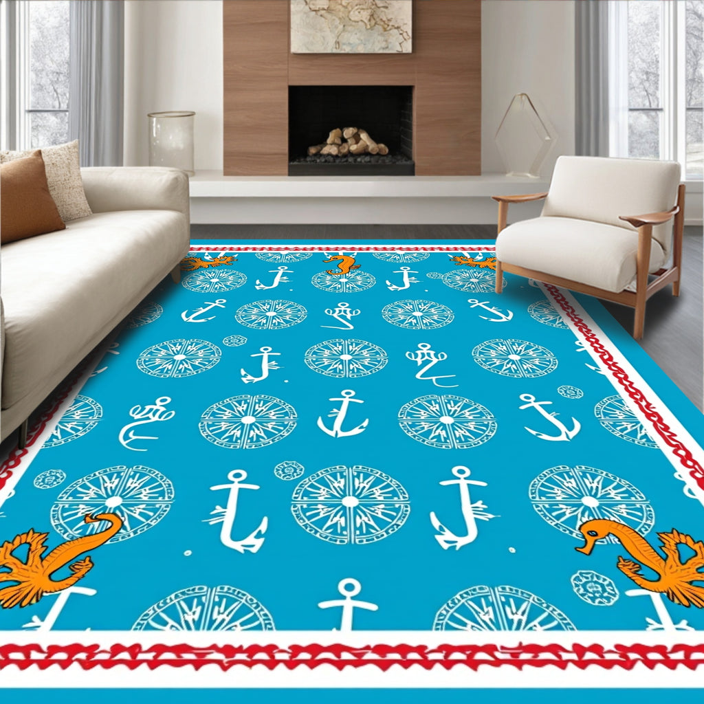 Nautical Seahorse Anchor Compass Sky Color Rug