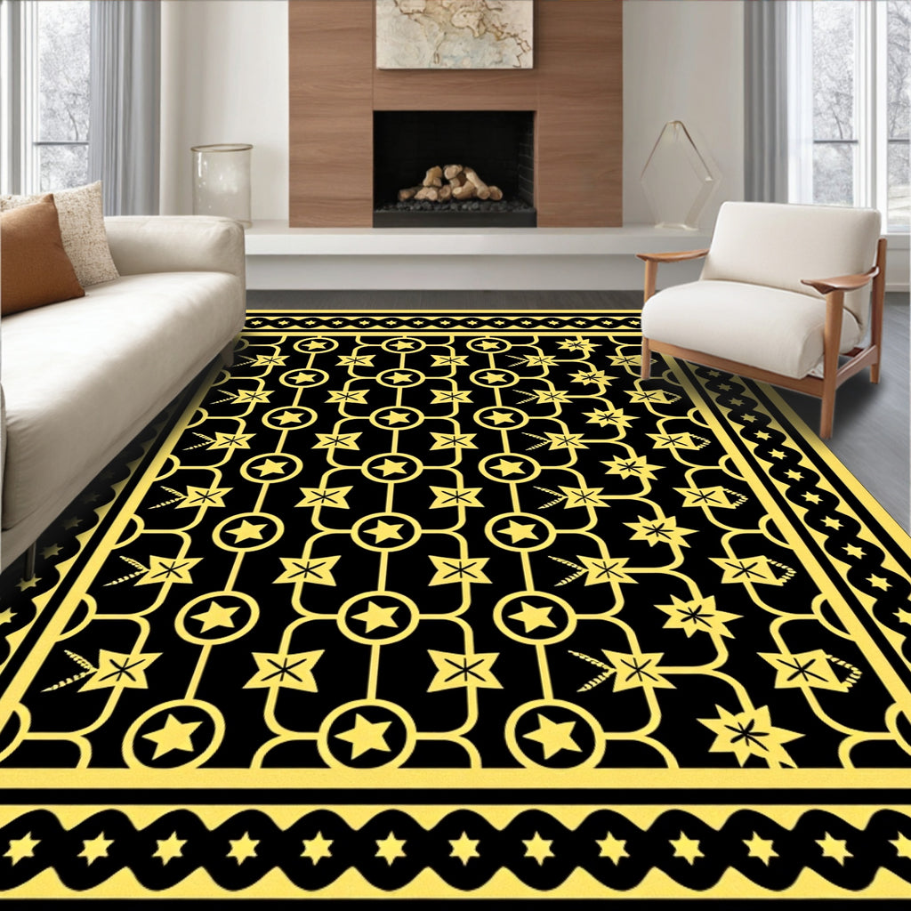 Bold Gold Star Lattice Black Rug
